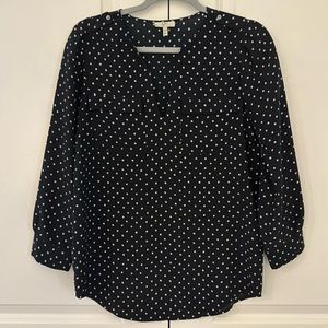 Joie Long Sleeve Silk Blouse, Black & White Polka Dot, XS